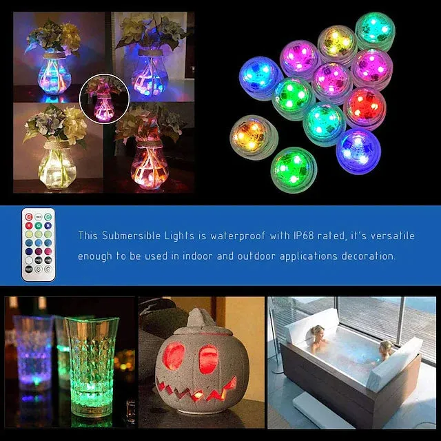 12-Piece: LED RGB Diving Light Remote Control Decorative Light