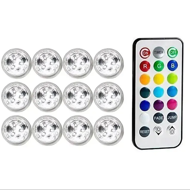 12-Piece: LED RGB Diving Light Remote Control Decorative Light