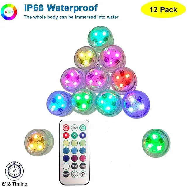 12-Piece: LED RGB Diving Light Remote Control Decorative Light