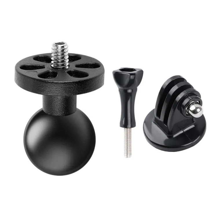 1/4 inch Screw 25mm Ball Head Motorcycle Fixed Mount Holder with Tripod Adapter & Screw for GoPro, Insta360, DJI and Other Action Cameras(Black)