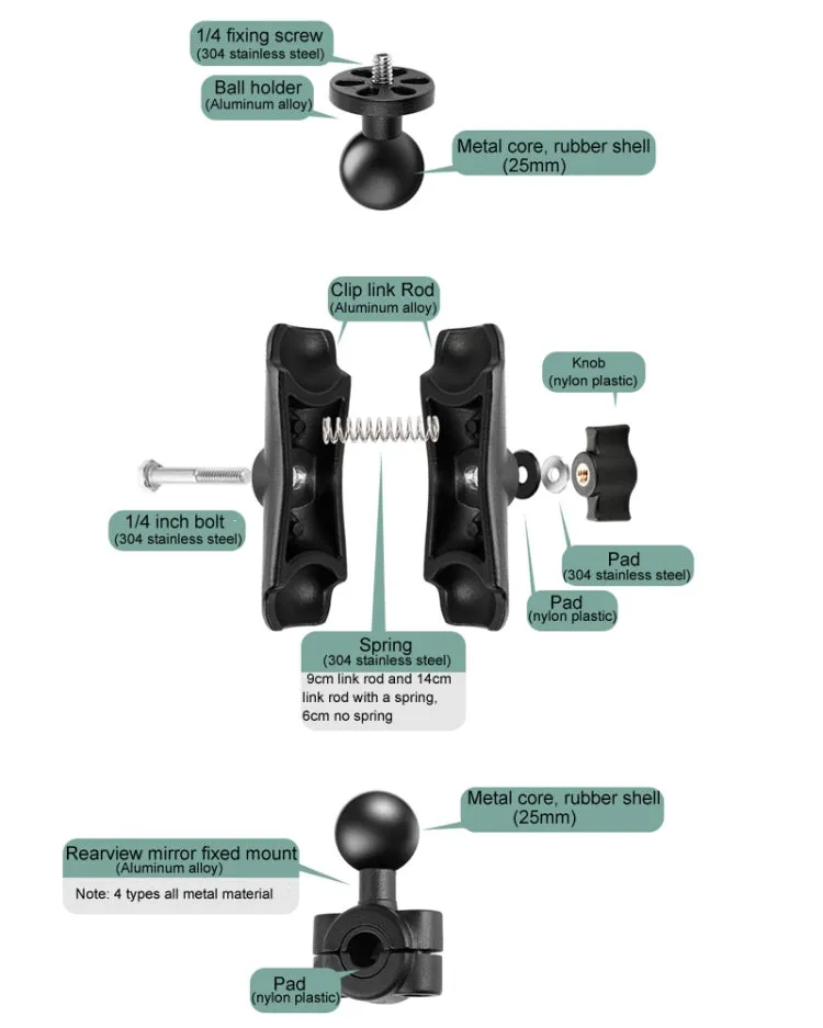 14cm Connecting Rod Fixed Motorcycle Mount Holder for GoPro, Insta360, DJI and Other Action Cameras(Black)