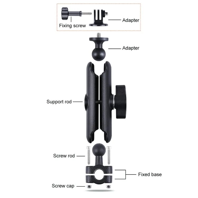 21mm Ballhead Car Front Seat Handlebar Fixed Mount Holder with Tripod Adapter & Screw & Phone Clamp & Anti-lost Silicone Case for GoPro, Insta360, DJI and Other Action Cameras