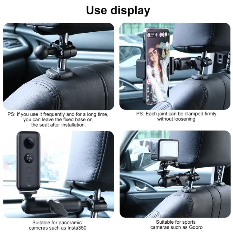 21mm Ballhead Car Front Seat Handlebar Fixed Mount Holder with Tripod Adapter & Screw & Phone Clamp & Anti-lost Silicone Case for GoPro, Insta360, DJI and Other Action Cameras