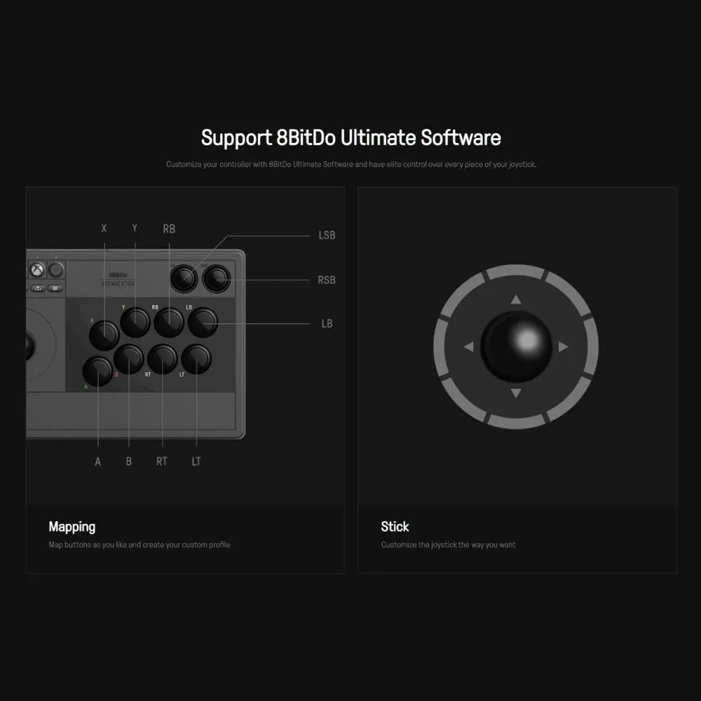 8BitDo Arcade Stick for Xbox Series X/S/One: Turbo & Macro Functions. 2.4G and USB Wired Connectivity