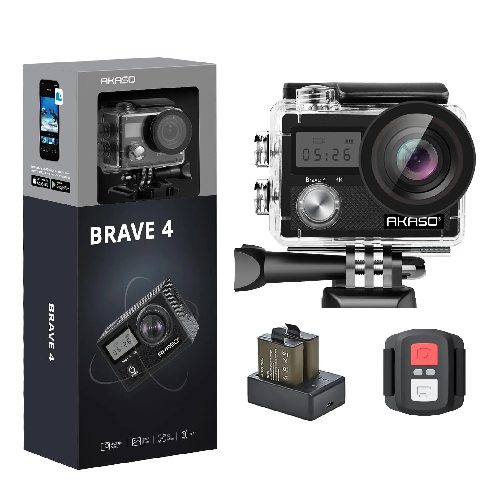 AKASO Brave 4 4K30fps 20MP WiFi Action Camera Ultra Hd