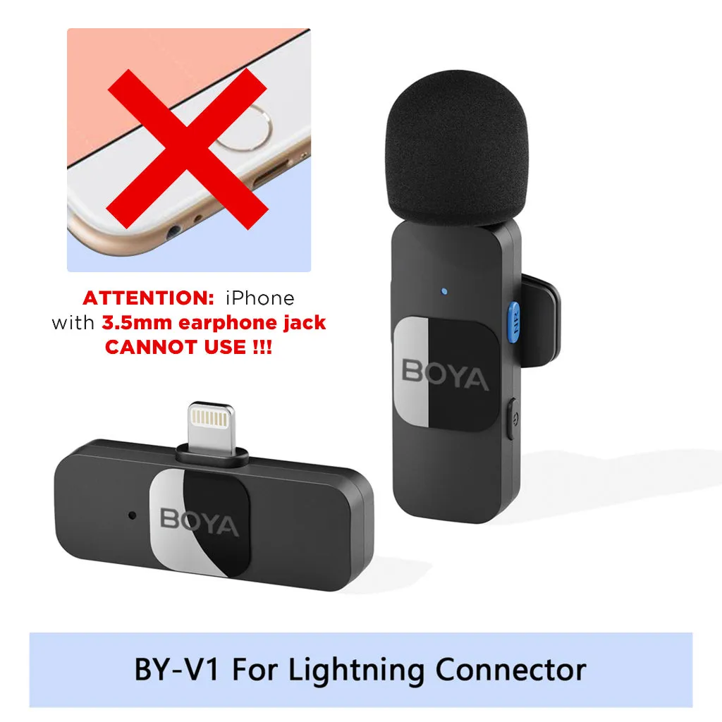 BOYA BY-V1/V10 Wireless Lavalier Microphone with Noise Cancellation Lapel Mic Clip-on for Smartphones Action