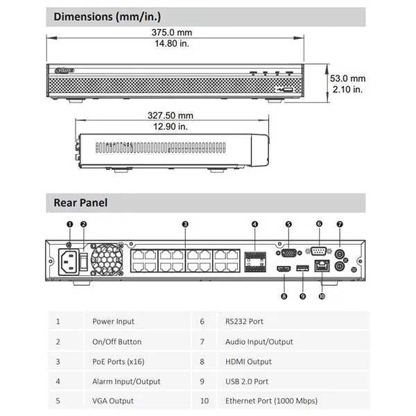 Dahua / 16-Channel / 8MP / PoE NVR / 2 SATA / HDD Sold Separately / DH-N42B3P