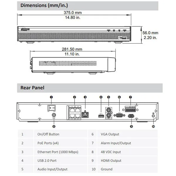 Dahua / 4-Channel / 8MP / PoE NVR / 2 SATA /  2 TB HDD / DH-N42B1P2