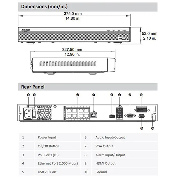 Dahua / 8-Channel / 8MP / PoE NVR / 2 SATA / 2 TB HDD Included / DH-N42B2P2