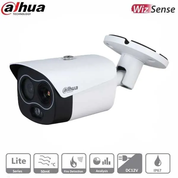 Dahua / IP / 4MP / Bullet Camera / 3.5 mm / Fixed / Thermal Lens / Outdoor / WDR / IP67 / Hybrid Thermal / DH-TPC-BF1241N-D3F4