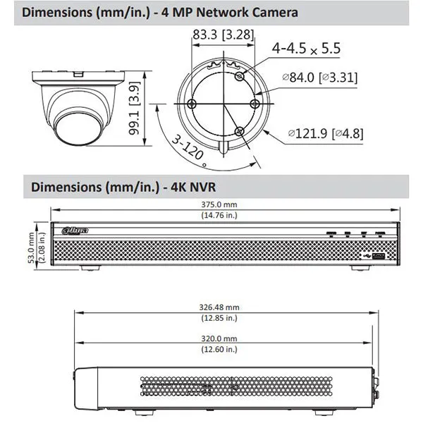 Dahua / IP Camera Kit / 12 x 4MP Mini Eyeball / 2.8mm Fixed Lens / 16-Channel / 4k NVR / IP67 / Starlight / DH-N564E124S