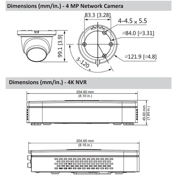 Dahua / IP Camera Kit / 4 x 4MP Mini Eyeball / 2.8mm Fixed Lens / 4-Channel / 4k NVR / 2TB HDD / IP67 / Starlight / DH-N444E42S