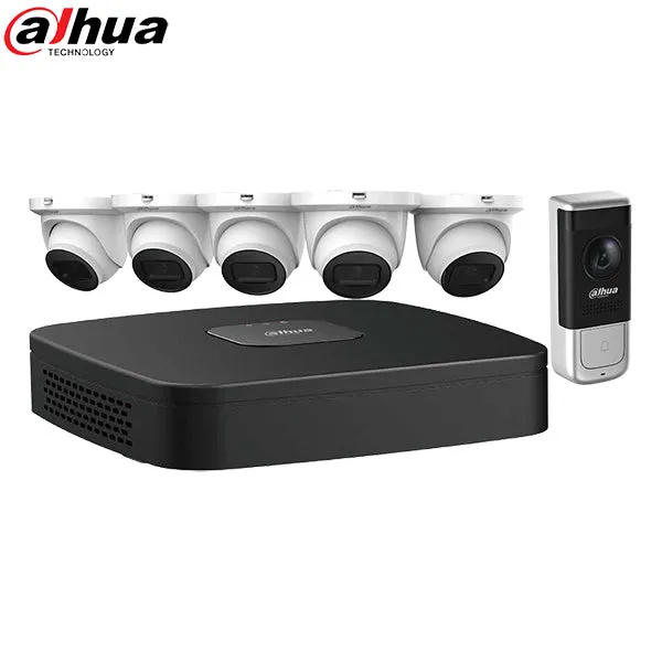 Dahua / IP Camera Kit / 5 x 4MP Mini Eyeball / Wi-Fi Video Doorbell / 2.8mm Fixed Lens / 8-Channel / 4k NVR / 2TB HDD / IP67 / Starlight / DH-N484E62A