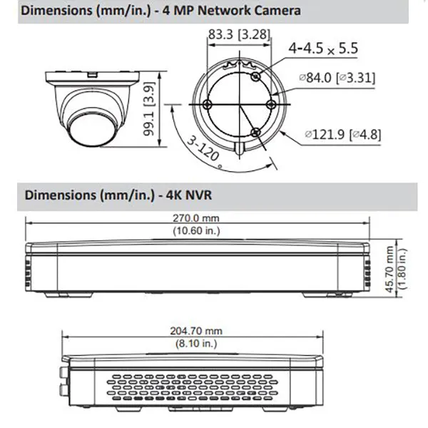 Dahua / IP Camera Kit / 5 x 4MP Mini Eyeball / Wi-Fi Video Doorbell / 2.8mm Fixed Lens / 8-Channel / 4k NVR / 2TB HDD / IP67 / Starlight / DH-N484E62A