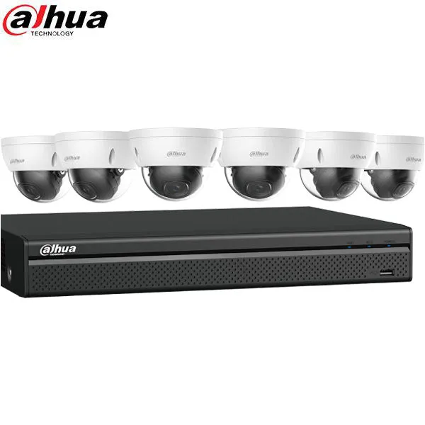 Dahua / IP Camera Kit / 6 x 8MP Dome Cameras / 2.8mm Fixed Lens / 8-Channel / 4k NVR / 3TB HDD / IP67 / IK10 / Starlight / 5 Year Warranty / DH-N588D63S