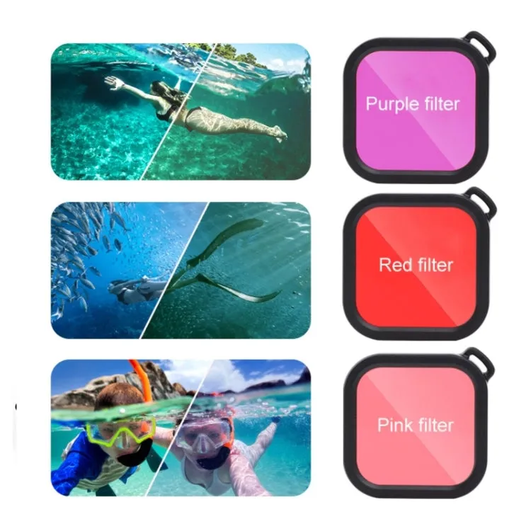 For GoPro HERO8 Black 45m Waterproof Housing Protective Case with Buckle Basic Mount & Screw & (Purple, Red, Pink) Filters & Floating Bobber Grip & Strap & Anti-Fog Inserts (Black)