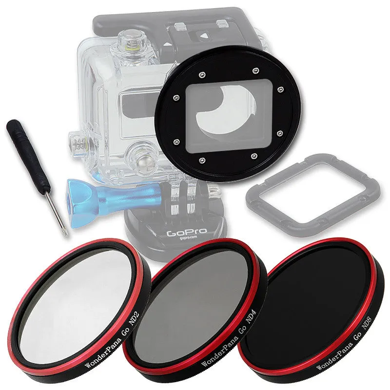 Fotodiox Pro WonderPana Go H3 Neutral Density Kit - GoTough Filter Adapter System f/ GoPro HERO3 Skeleton or Underwater Housing with Three Neutral Density Filters (ND2, ND4, ND8)