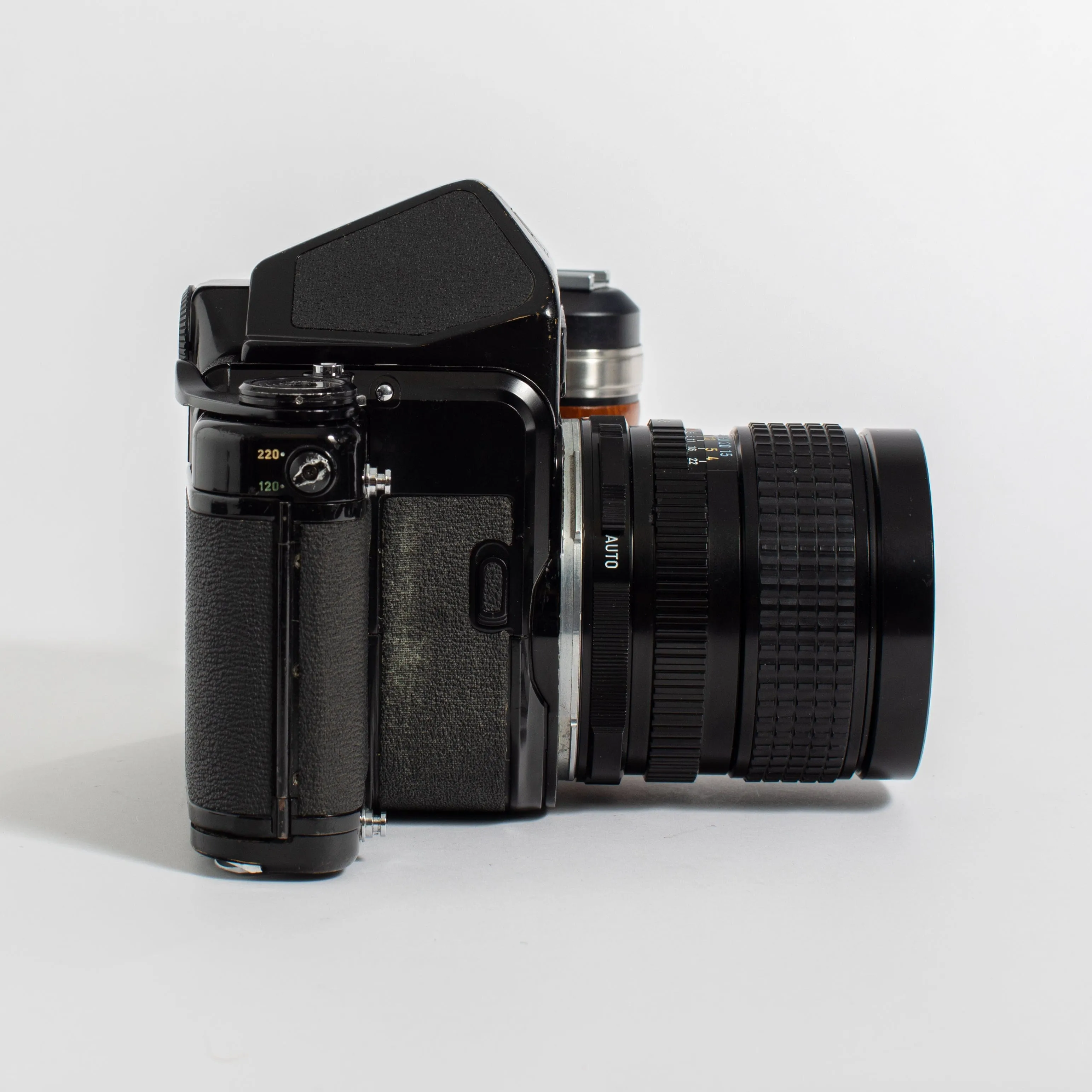 Fresh CLA: Pentax 67 MLU with 75mm f/4.5 lens, 135mm f/4 Macro lens, wooden grip, and Pentax strap