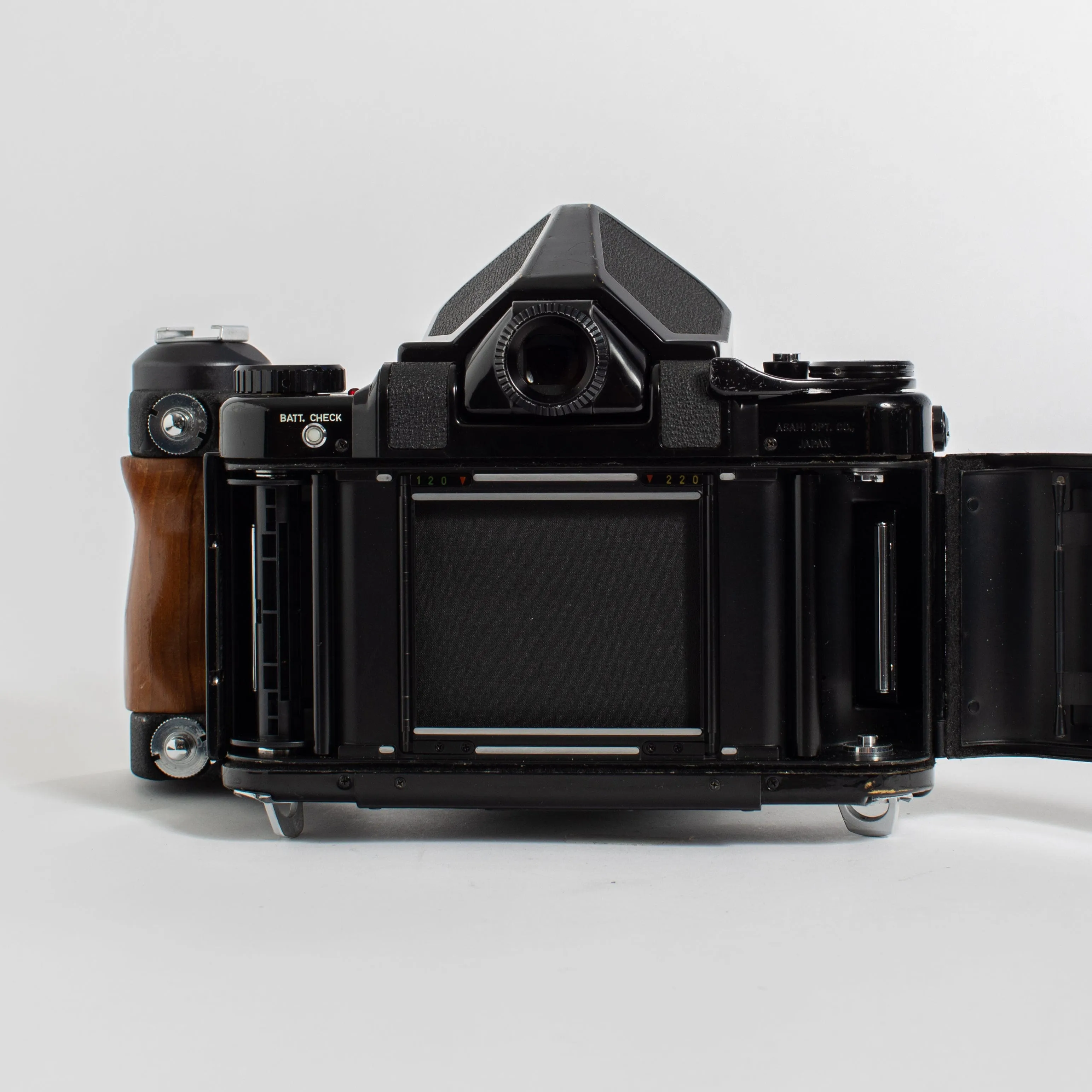 Fresh CLA: Pentax 67 MLU with 75mm f/4.5 lens, 135mm f/4 Macro lens, wooden grip, and Pentax strap