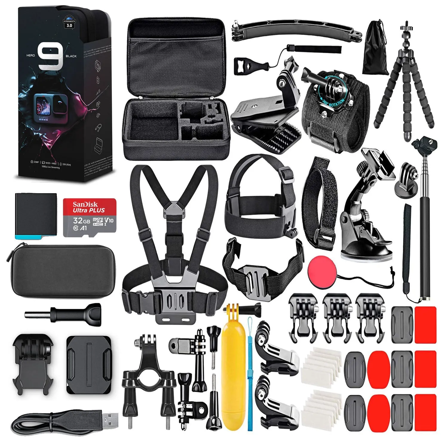 GoPro HERO9 Black with 32GB Card & 50 Piece Accessory Kit - Loaded Bundle