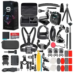 GoPro HERO9 Black with 64GB Card & 50 Piece Accessory Kit Base Bundle