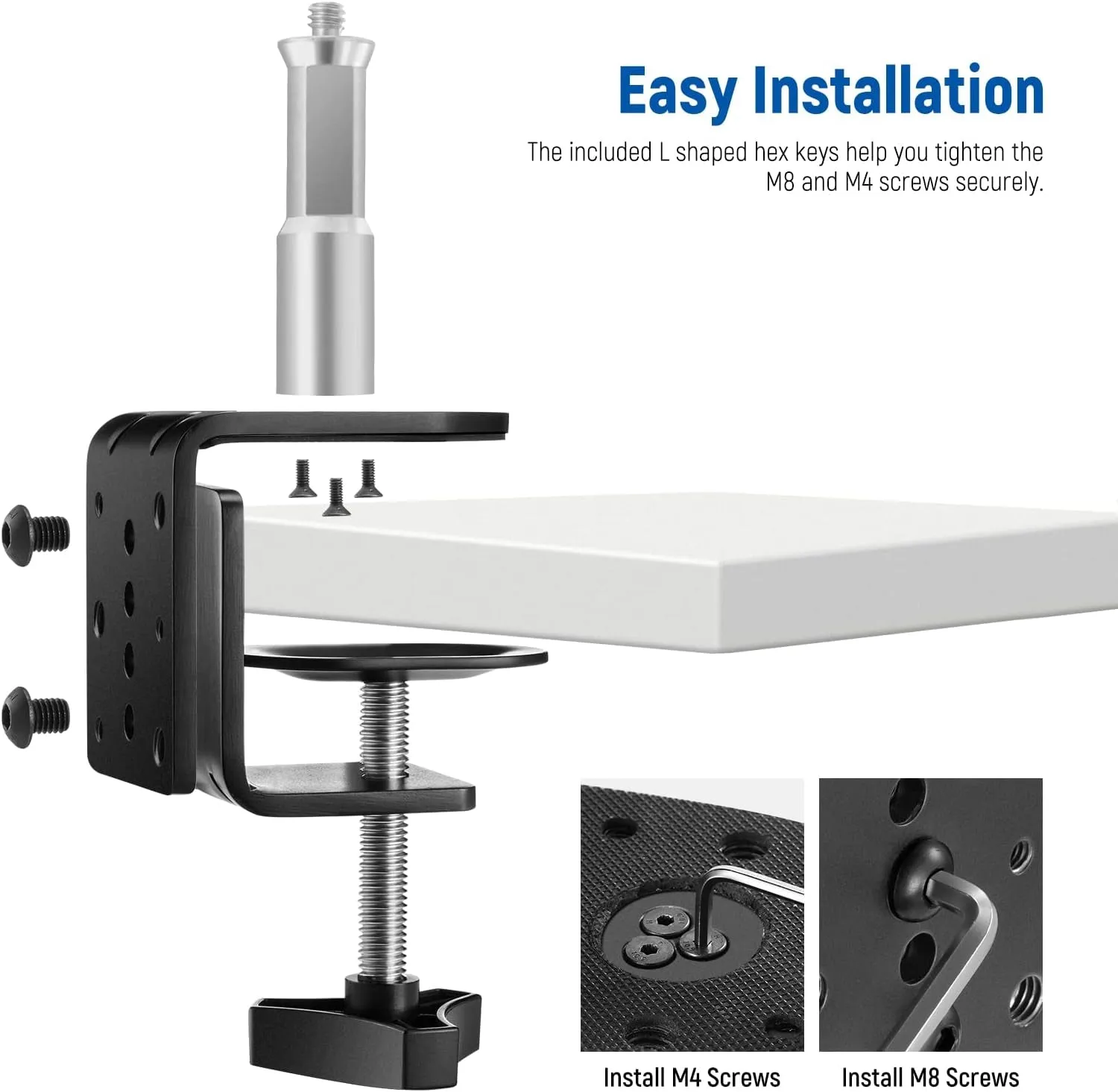 Heavy Duty C Desk Clamp with Mounting Column for Light Stand, Adjustable Metal Table Clamp with 1/4" 3/8" Threads for Ring Light LED Video Light Camera, Max Load 44lb/20kg, ST-CCD1