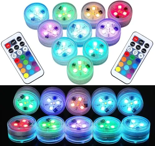 Mini Submersible LED Lights with Remote Control - Small Tea Lights Underwater Lights Battery Powered Flameless LED Accent Light for Party Event Vase Fishtank Hot Tub