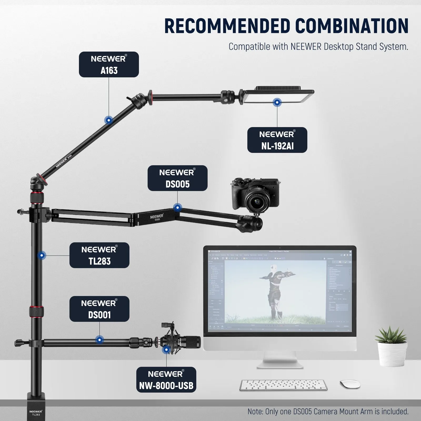 NEEWER DS005 3 Section Flexible Articulate Desk Stand Auxiliary Arm