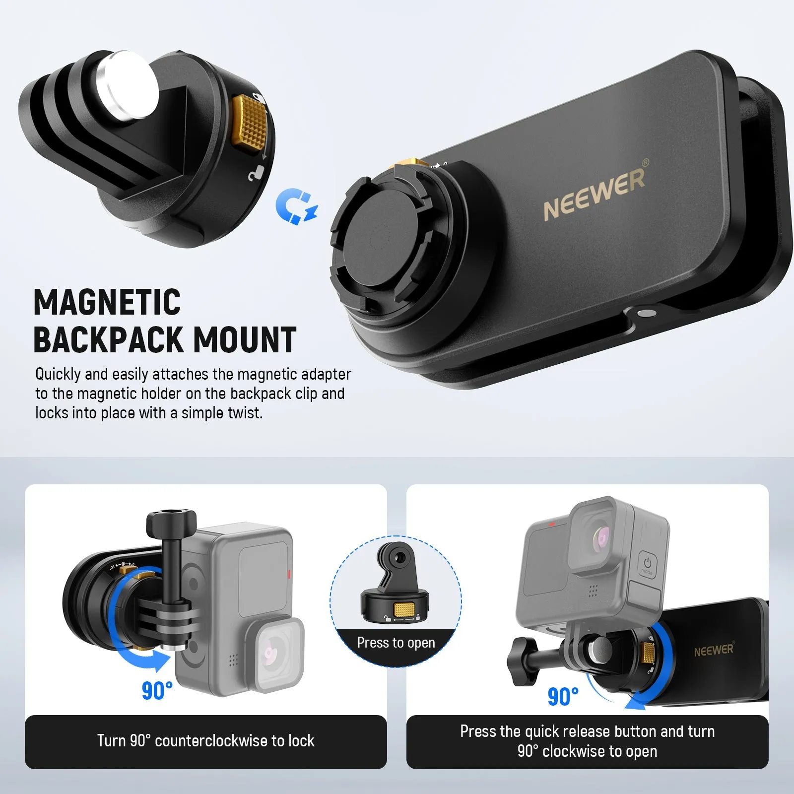 NEEWER GP22 Magnetic Backpack Strap Clip Mount for Action Camera