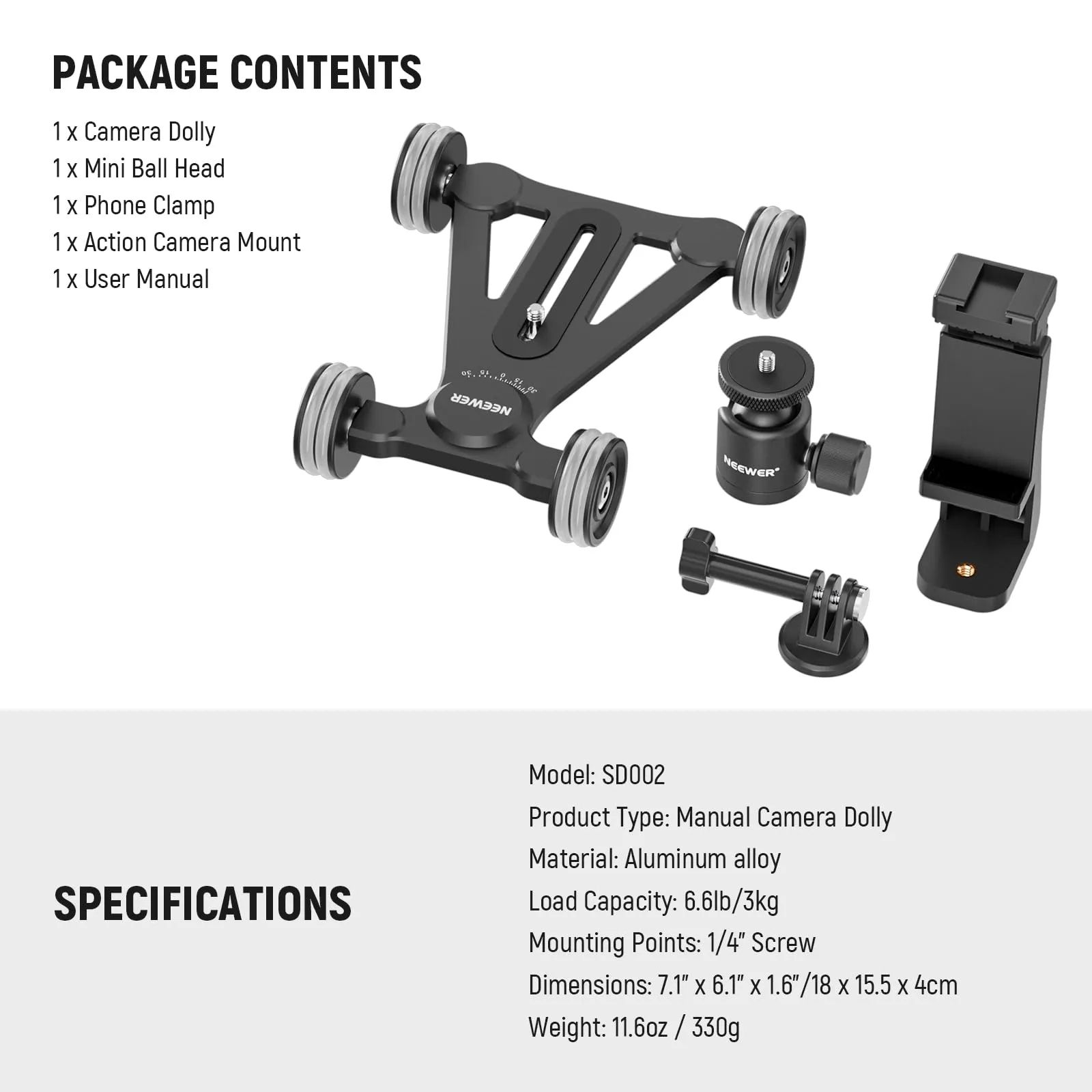 Neewer SD002 Enhanced Camera Slider Dolly Mount - Premium Quality & High Efficiency