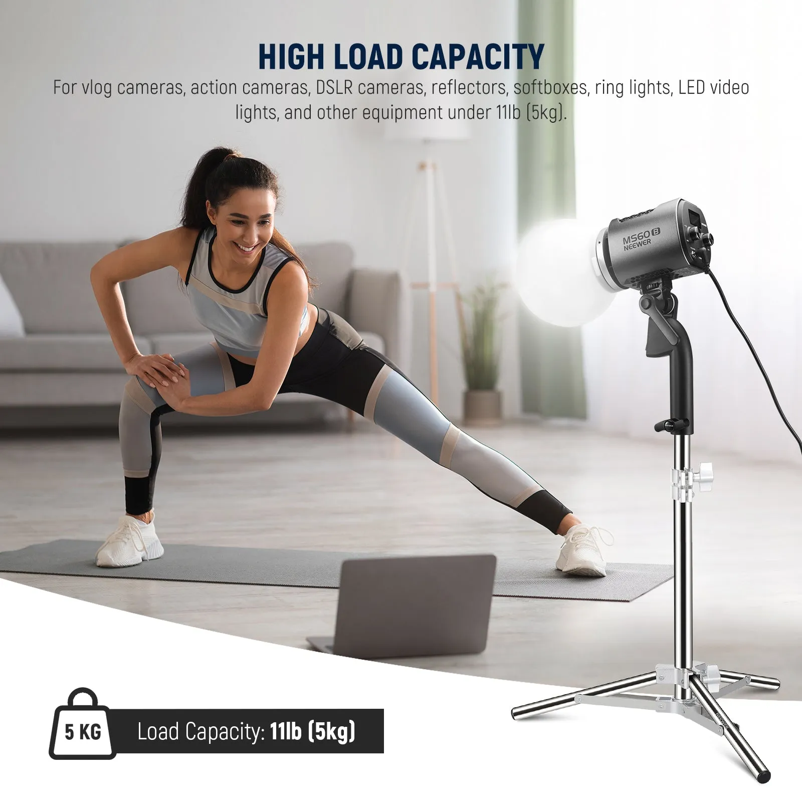 Durable NEEWER ST-50SS Stainless Steel Photography Light Stand with Adjustable Height