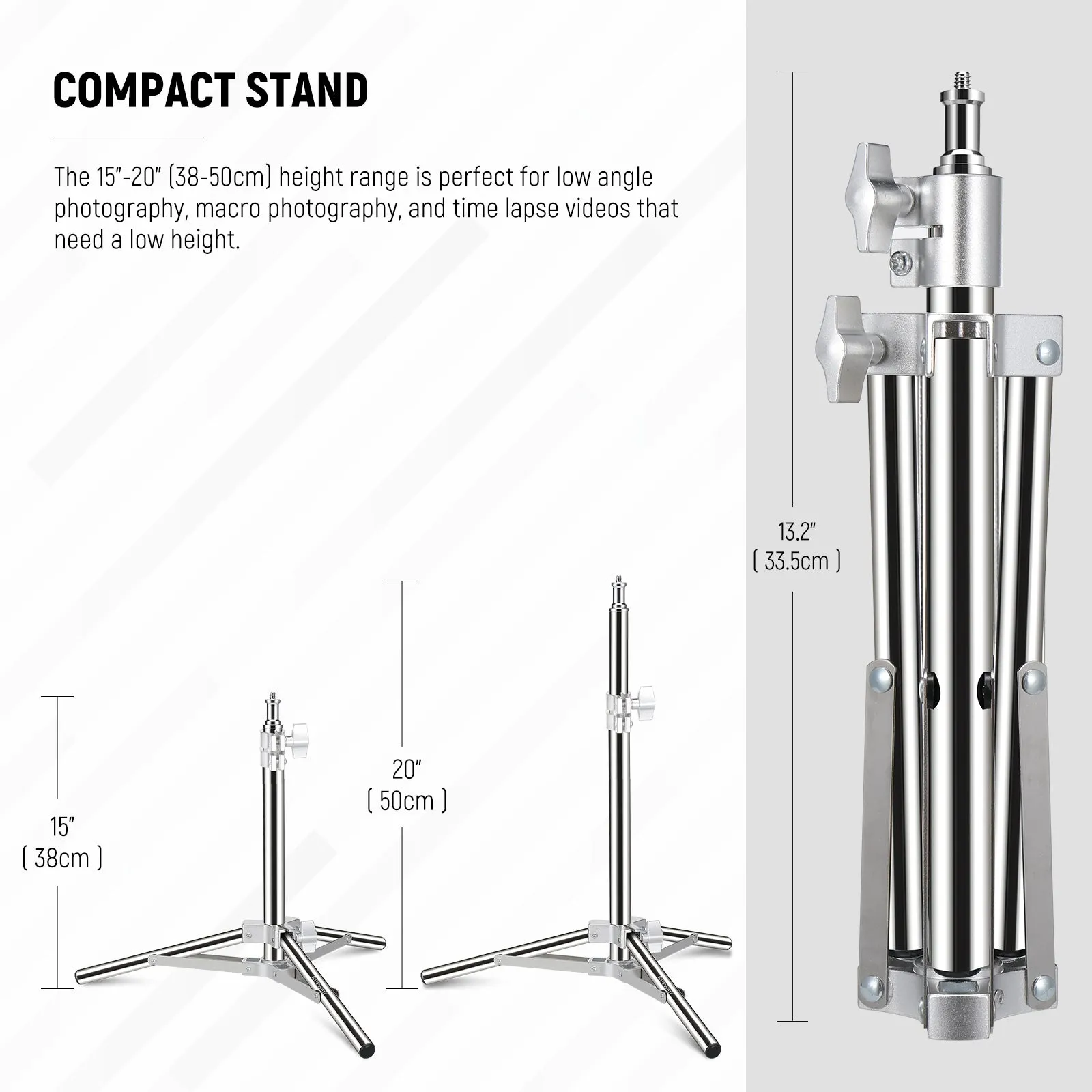 Durable NEEWER ST-50SS Stainless Steel Photography Light Stand with Adjustable Height