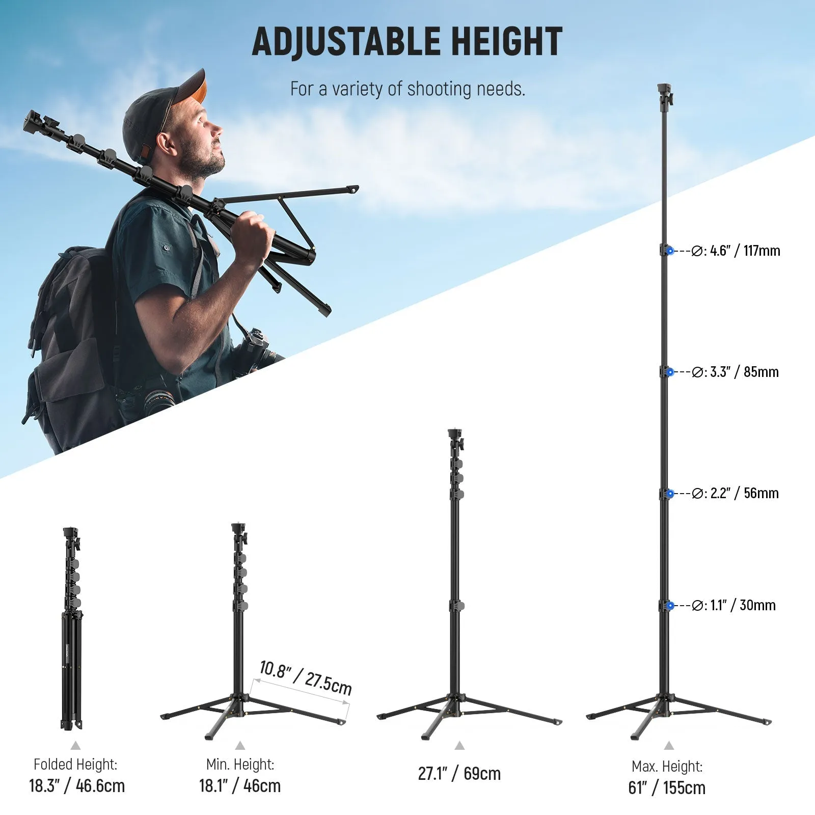 NEEWER ST155 Telescopic Phone Light Tripod