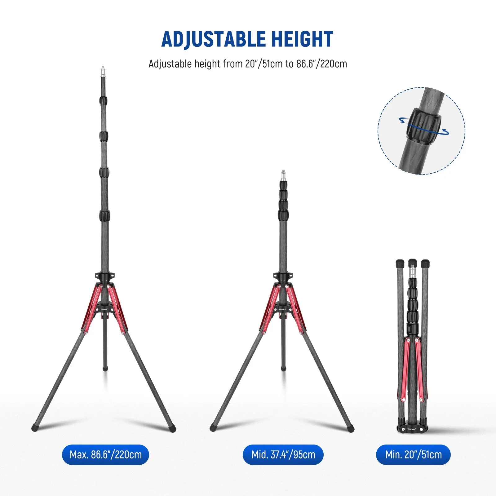 NEEWER ST210R Carbon Fiber Light Stand with 180° Reversible Legs