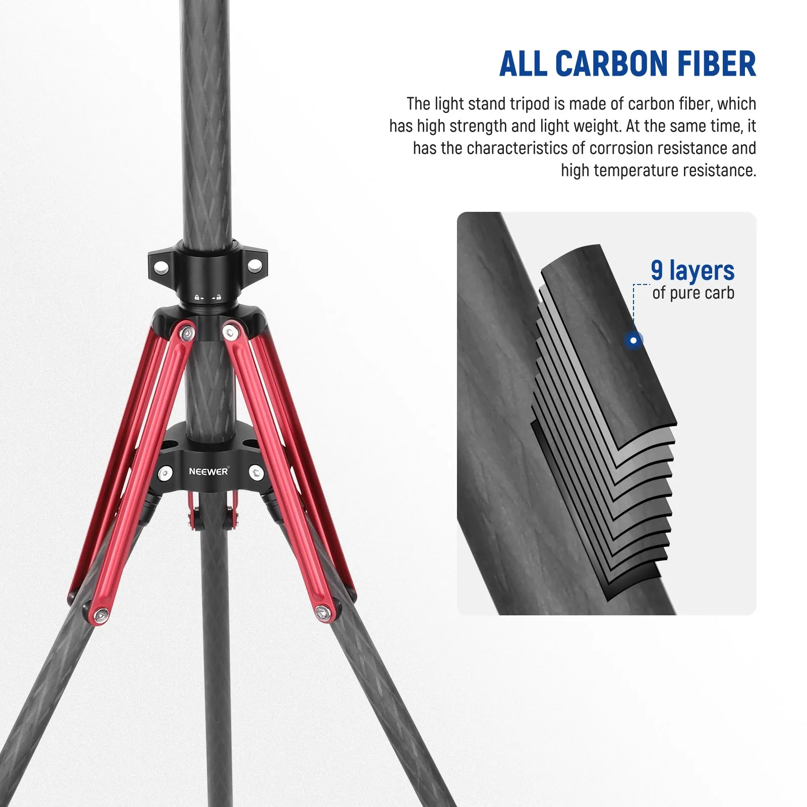 NEEWER ST210R Carbon Fiber Light Stand with 180° Reversible Legs