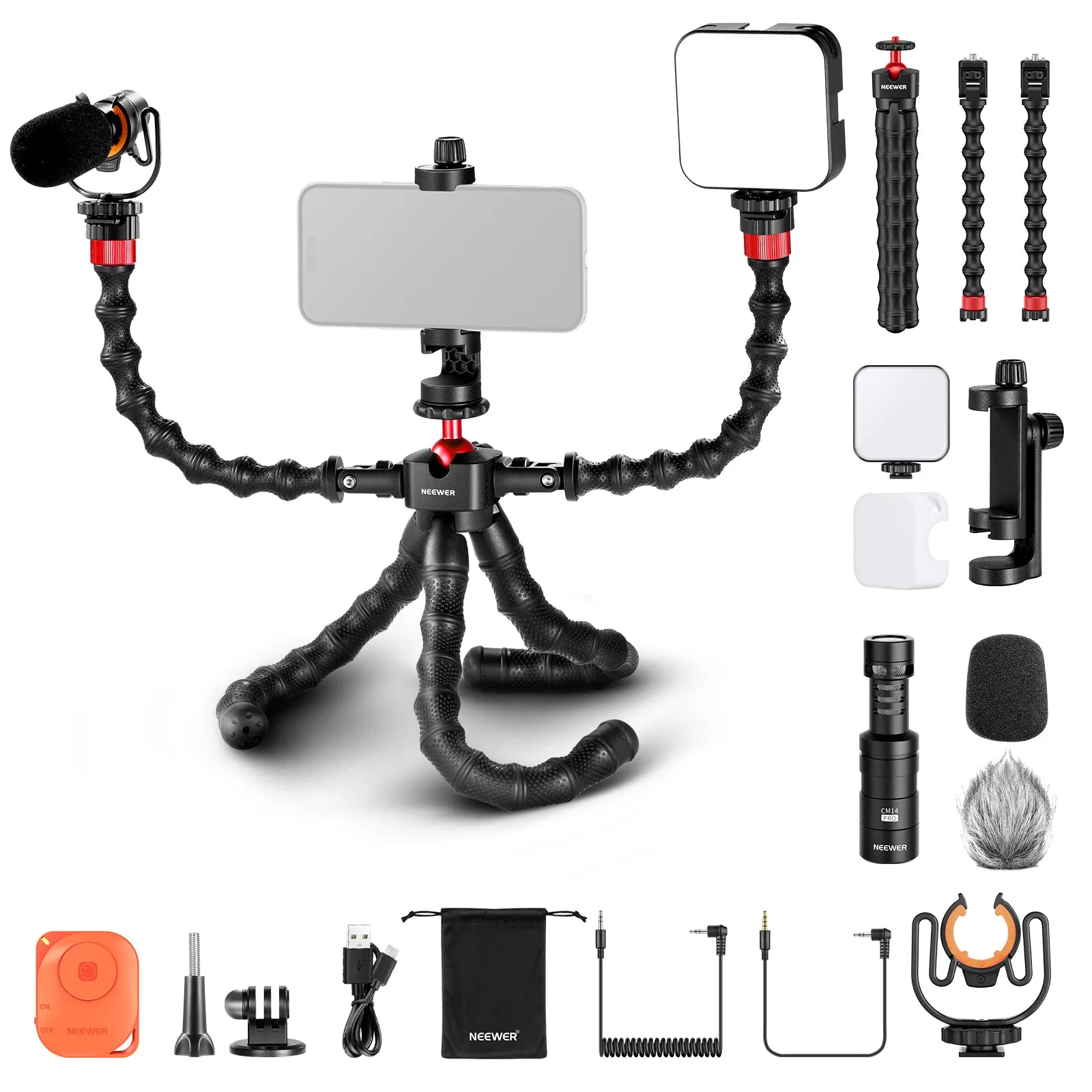 NEEWER TP91 Flexible Tripod Vlog Kit with CM14 PRO Mic & PL81 LED Light