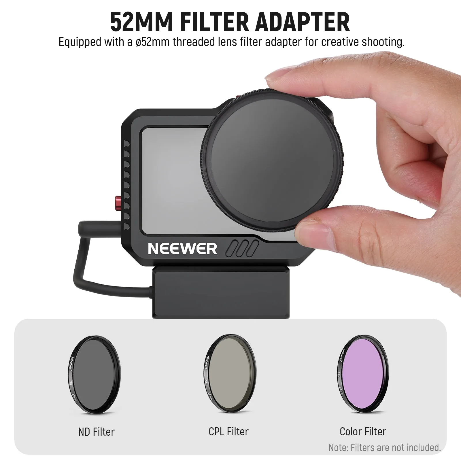 NEEWER Video Cage Kit with 52mm Filter Adapter Compatible with Hero 12 11 10 9