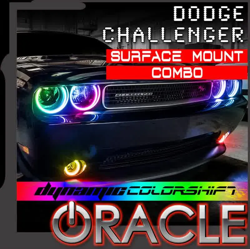 Oracle Headlight & Fog Light  LED Halo Kit Dodge Challenger (08-14) [Surface Mount] Dynamic ColorSHIFT