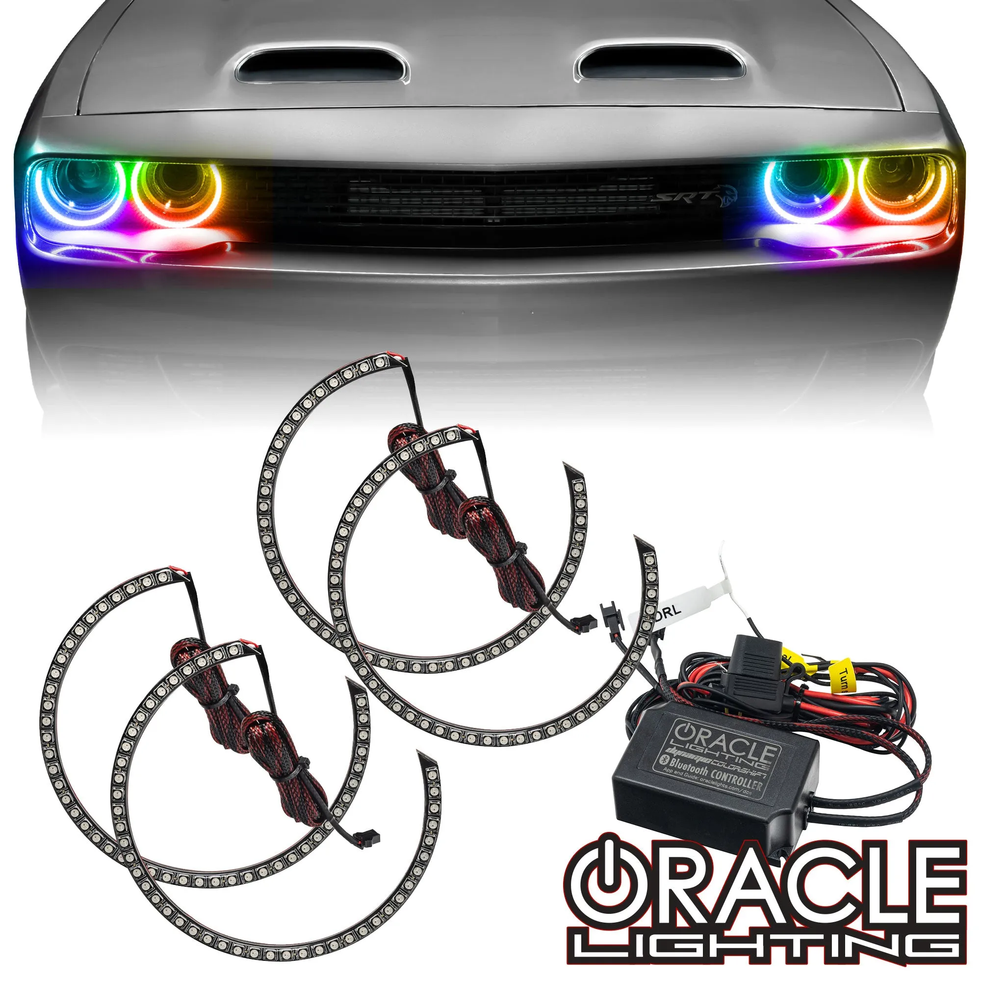 ORACLE Lighting 2015-2023 Dodge Challenger Dynamic ColorSHIFT Headlight Halo Kit - Surface Mount