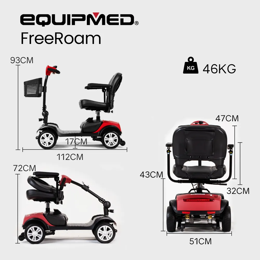 Portable 4 Wheel Electric Mobility Scooter, 8km/h, 15-25km Range, Equipmed