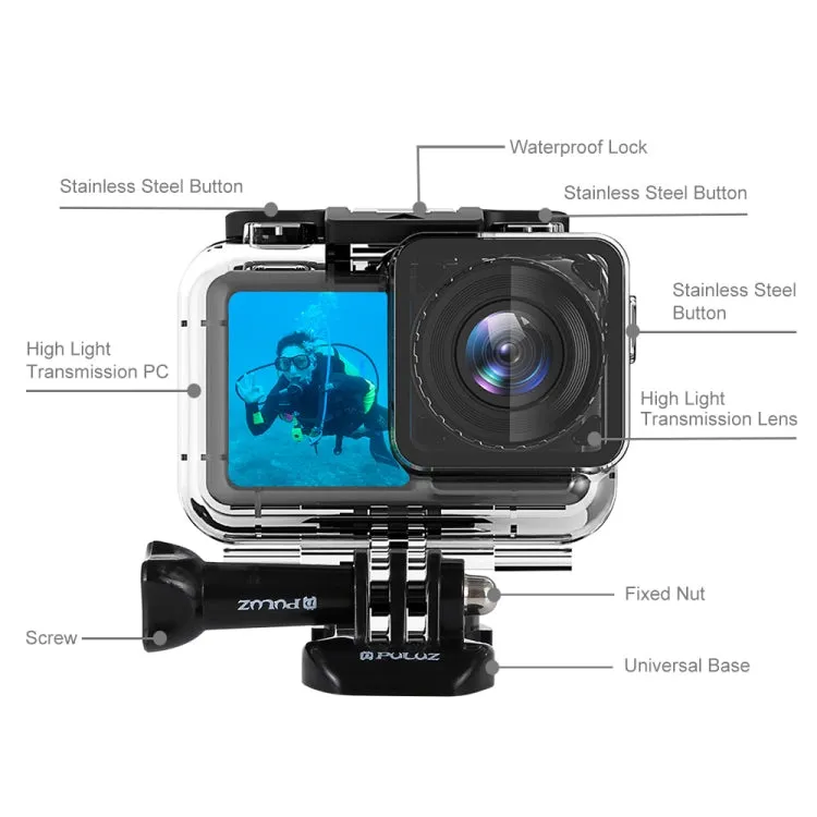 PULUZ 61m Underwater Waterproof Housing Diving Case for DJI Osmo Action, with Buckle Basic Mount & Screw