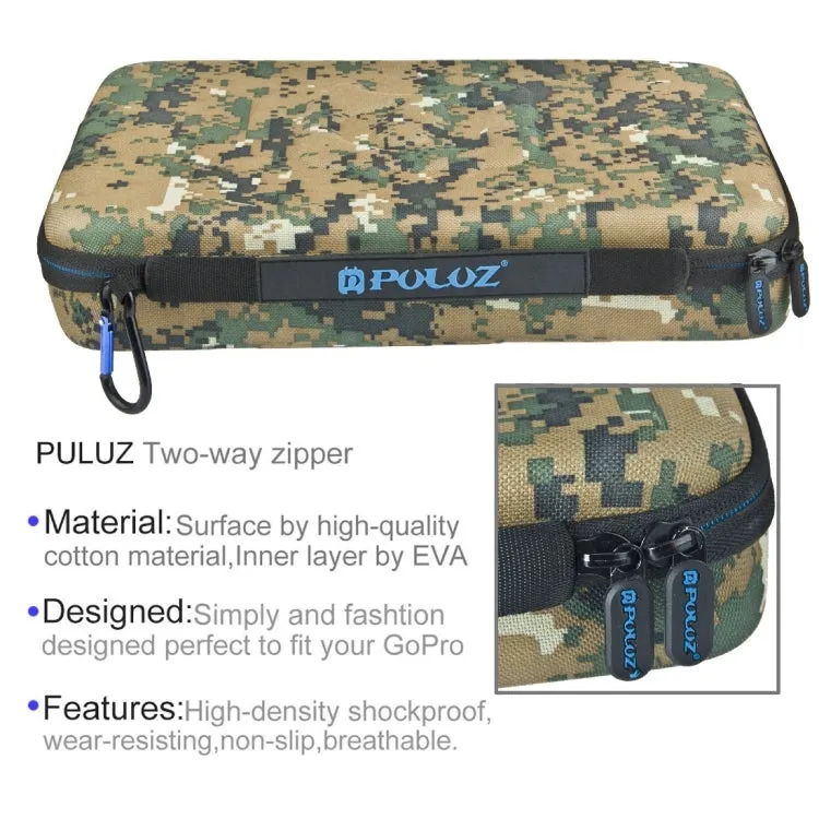 PULUZ Camouflage Pattern Waterproof Carrying and Travel Case for for GoPro, Insta360, DJI and Other Action Cameras Accessories, Large Size: 32cm x 22cm x 7cm