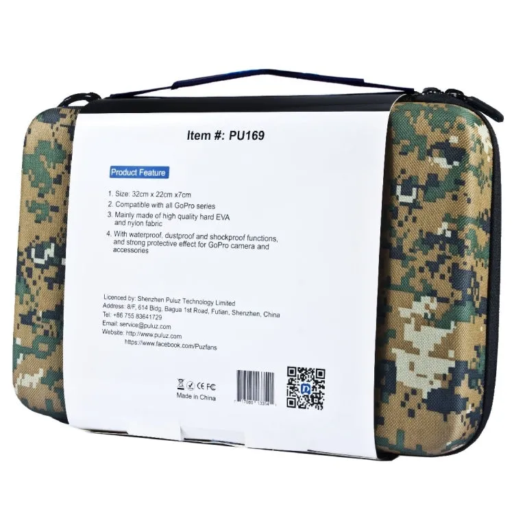 PULUZ Camouflage Pattern Waterproof Carrying and Travel Case for for GoPro, Insta360, DJI and Other Action Cameras Accessories, Large Size: 32cm x 22cm x 7cm