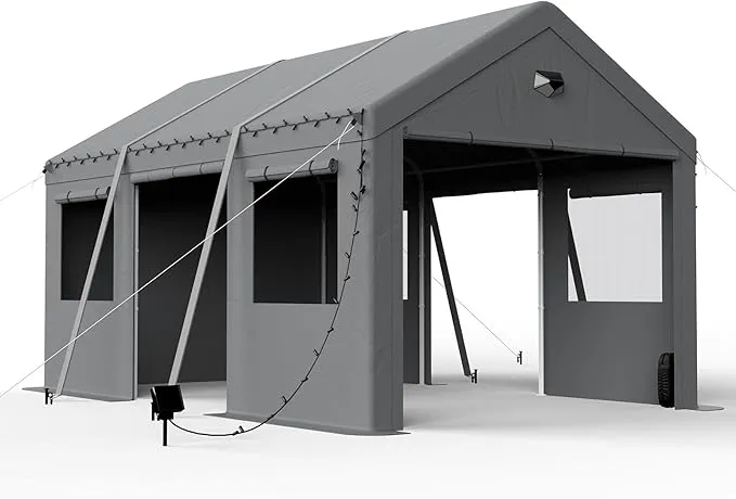 SANNWSG Carport Canopy 10x16 FT Heavy Duty, Carport Canopy with Side Roll UP Doors, Portable Car Port Garage, Car Shelter All Weather, Grey