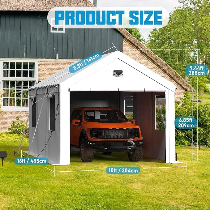 SANNWSG Carport Canopy 10x16FT Heavy Duty, Carport Canopy, Portable Car Port Garage, Car Shelter All Weather, White