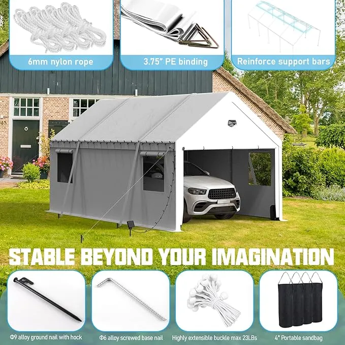 SANNWSG Carport Canopy 10x16FT Heavy Duty, Carport Canopy, Portable Car Port Garage, Car Shelter All Weather, White