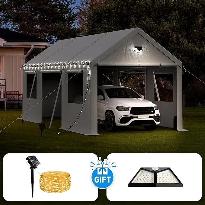 SANNWSG Carport Canopy 12x20FT Heavy Duty, Carport Canopy with Side Roll Up Doors, Portable Car Port Garage, Car Shelter All Weather, White