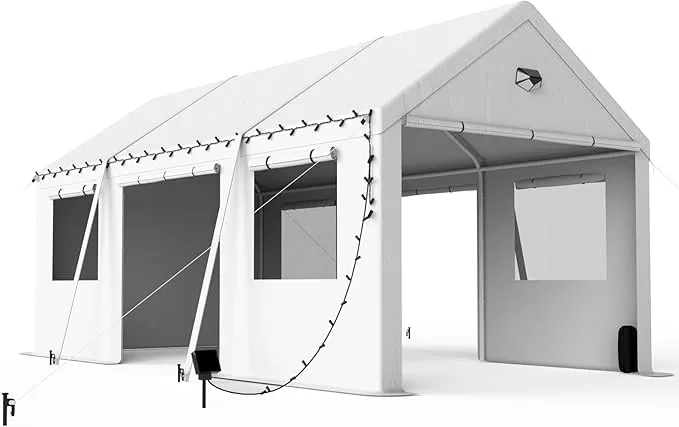 SANNWSG Carport Canopy 12x20FT Heavy Duty, Carport Canopy with Side Roll Up Doors, Portable Car Port Garage, Car Shelter All Weather, White