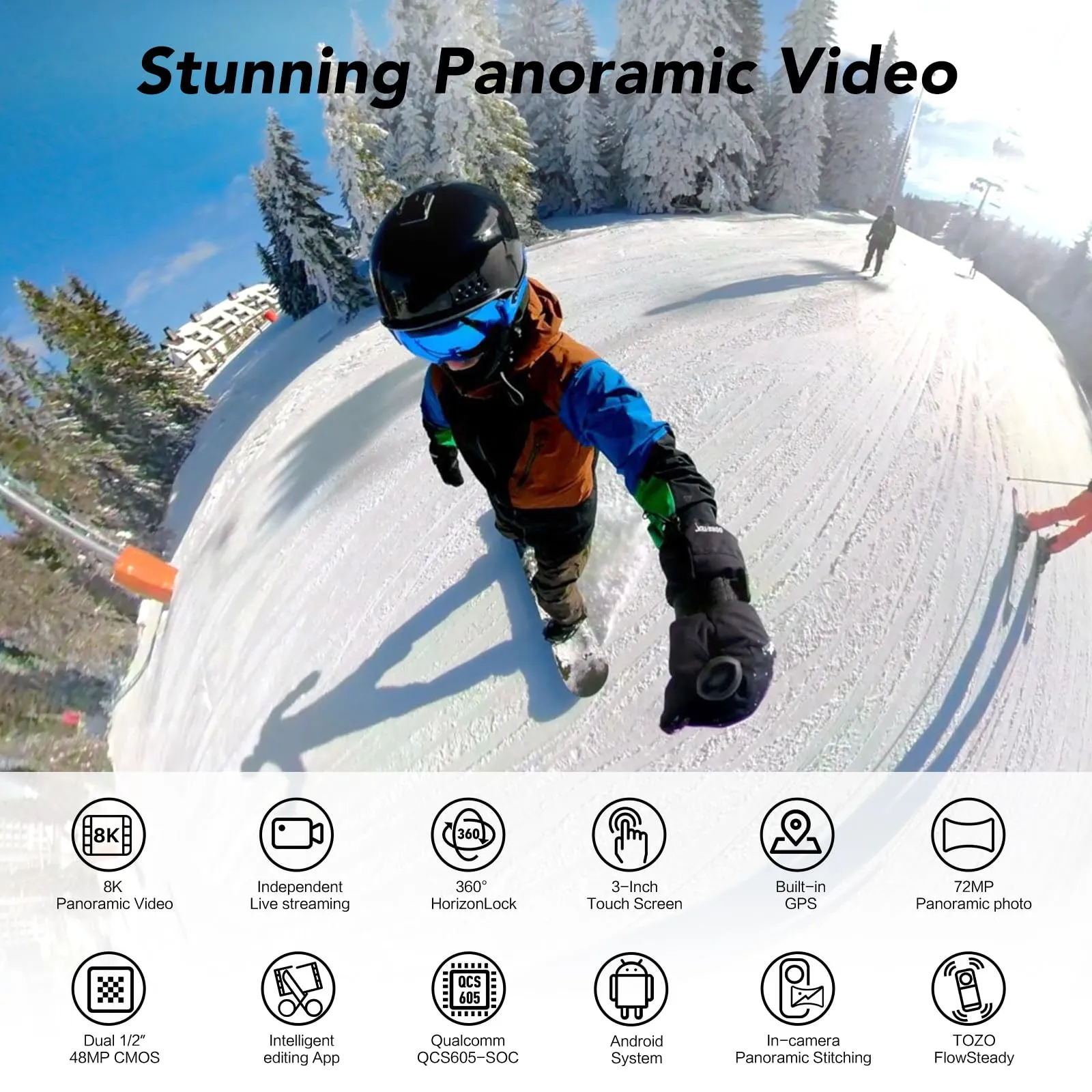 TOZO AnyVue Android Smart 360 Action Camera with 1/2" 4800W CMOS, 5.7K 360 Video