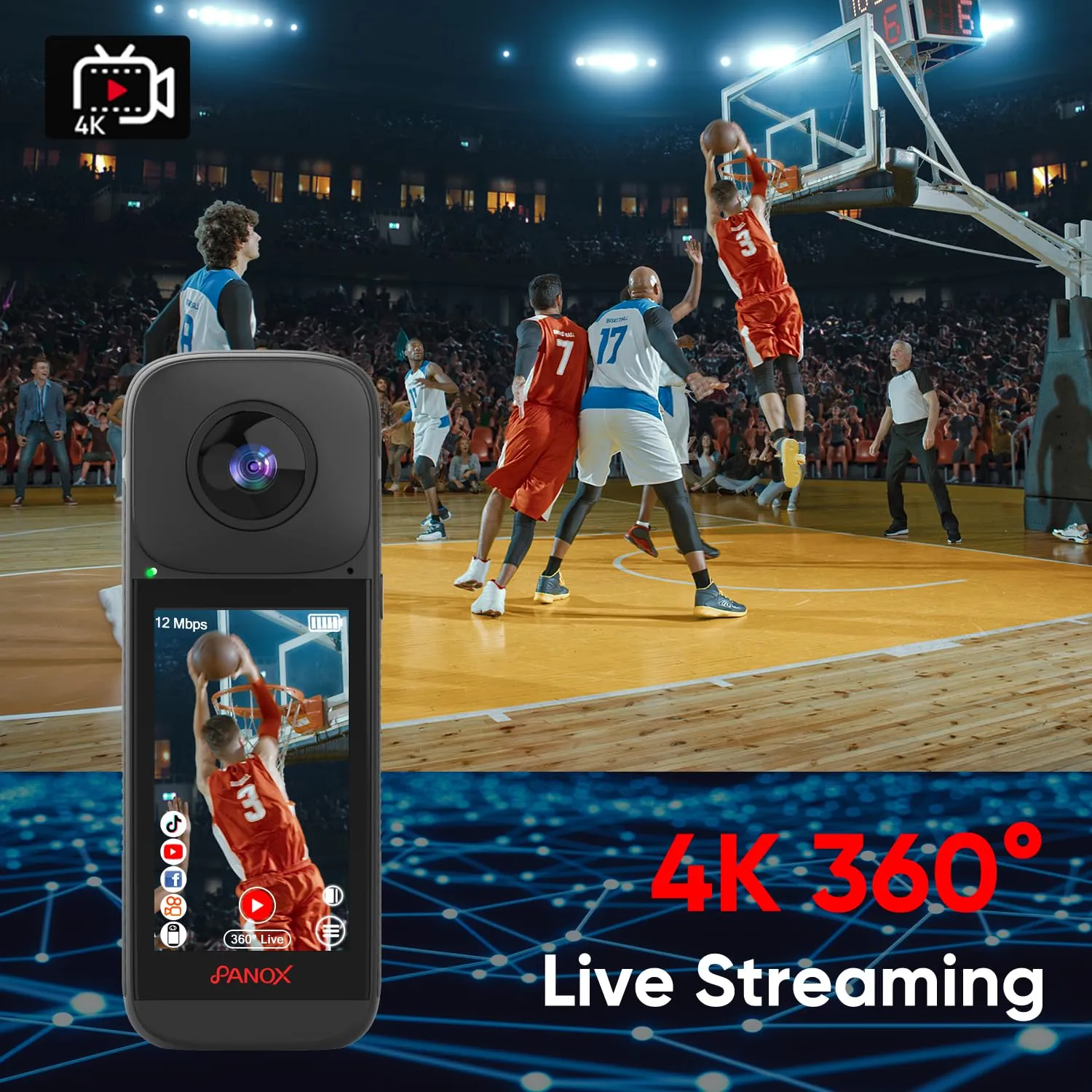 V2 360 Vlog Camera Kit with 3.0" Touchscreen-5.7K 360 Video, 1/2" 48MP Sensors, 72MP 360 Photo, Multi-Platform 4K 360° HDR Live Streaming, Fast Charging